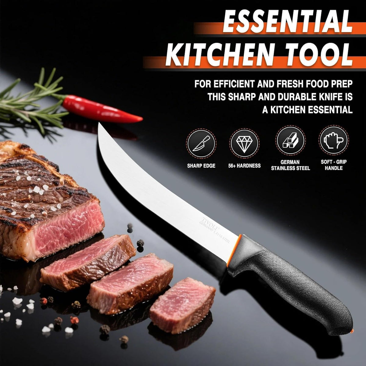 Slicing Knife 9.5 Inch - Brisket Knife with Non-Slip Softgrip | High Carbon Stainless Steel, Ergonomic Non-slip Rubber Handle, Gift Box, Anti-fouling, Easy to Clean