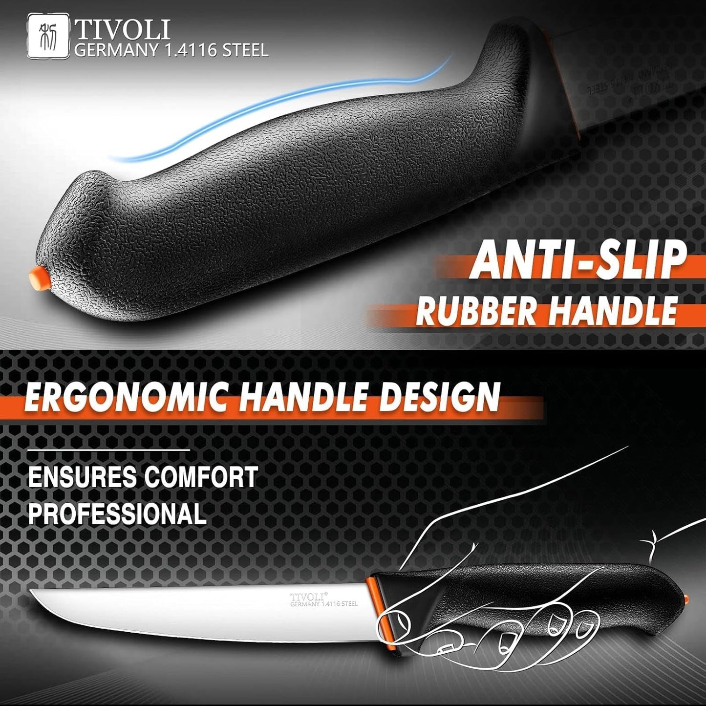 Slicing Knife 9.5 Inch - Brisket Knife with Non-Slip Softgrip | High Carbon Stainless Steel, Ergonomic Non-slip Rubber Handle, Gift Box, Anti-fouling, Easy to Clean