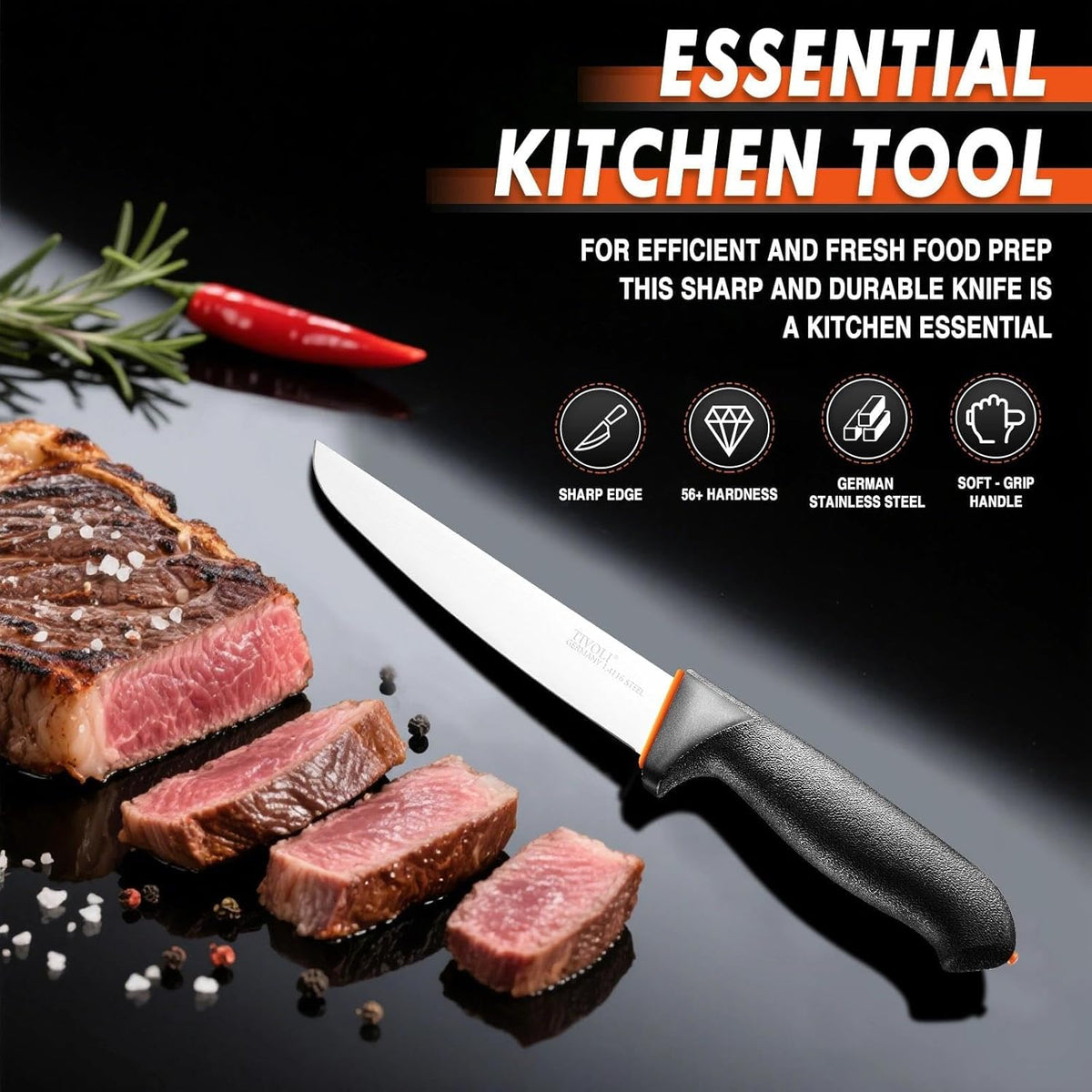 Slicing Knife 9.5 Inch - Brisket Knife with Non-Slip Softgrip | High Carbon Stainless Steel, Ergonomic Non-slip Rubber Handle, Gift Box, Anti-fouling, Easy to Clean