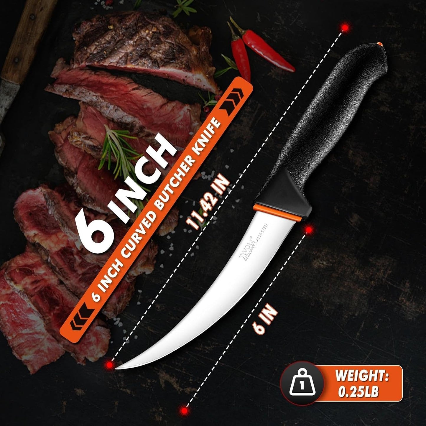 Slicing Knife 9.5 Inch - Brisket Knife with Non-Slip Softgrip | High Carbon Stainless Steel, Ergonomic Non-slip Rubber Handle, Gift Box, Anti-fouling, Easy to Clean