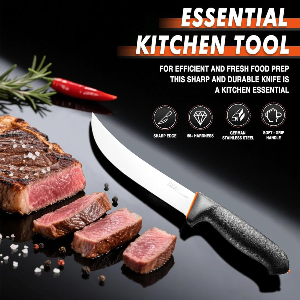 Slicing Knife 9.5 Inch - Brisket Knife with Non-Slip Softgrip | High Carbon Stainless Steel, Ergonomic Non-slip Rubber Handle, Gift Box, Anti-fouling, Easy to Clean