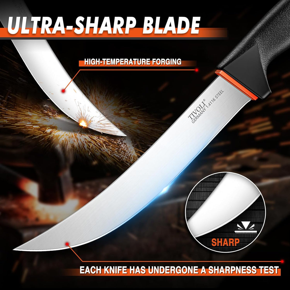 Slicing Knife 9.5 Inch - Brisket Knife with Non-Slip Softgrip | High Carbon Stainless Steel, Ergonomic Non-slip Rubber Handle, Gift Box, Anti-fouling, Easy to Clean