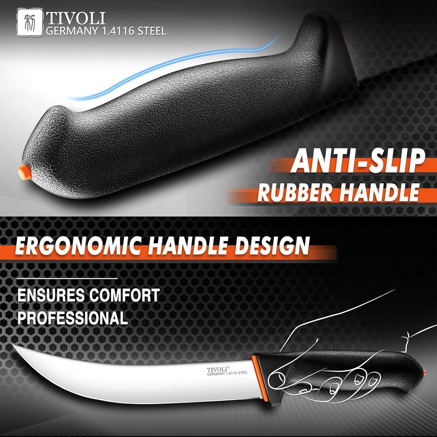 Slicing Knife 9.5 Inch - Brisket Knife with Non-Slip Softgrip | High Carbon Stainless Steel, Ergonomic Non-slip Rubber Handle, Gift Box, Anti-fouling, Easy to Clean