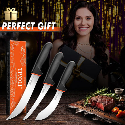 Slicing Knife 9.5 Inch - Brisket Knife with Non-Slip Softgrip | High Carbon Stainless Steel, Ergonomic Non-slip Rubber Handle, Gift Box, Anti-fouling, Easy to Clean