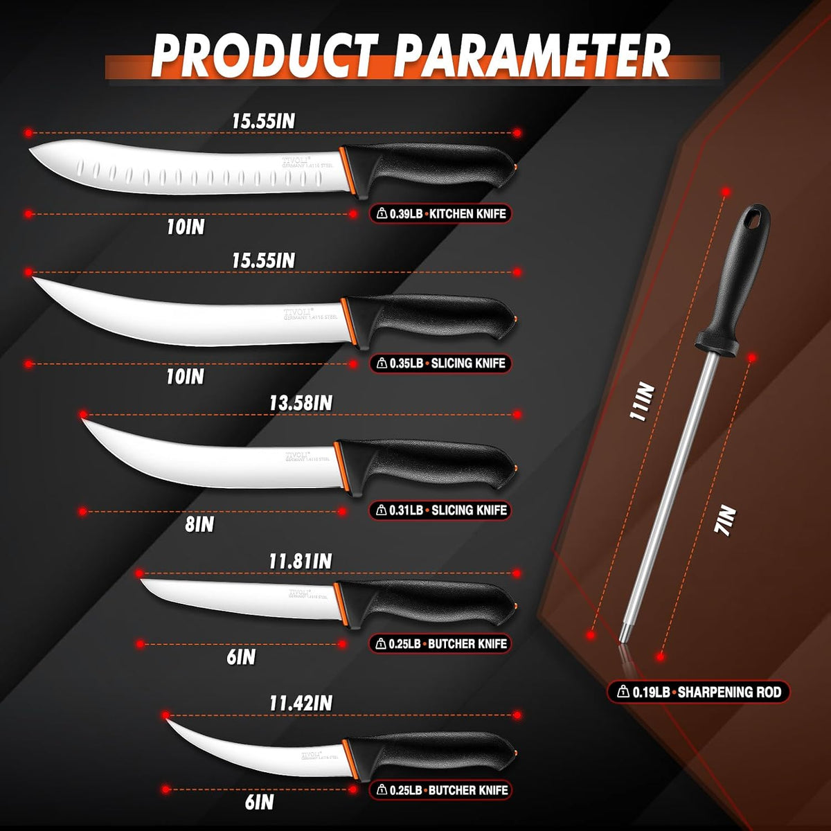 Slicing Knife 9.5 Inch - Brisket Knife with Non-Slip Softgrip | High Carbon Stainless Steel, Ergonomic Non-slip Rubber Handle, Gift Box, Anti-fouling, Easy to Clean