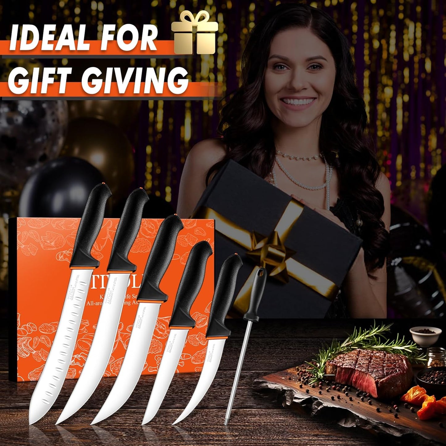 Slicing Knife 9.5 Inch - Brisket Knife with Non-Slip Softgrip | High Carbon Stainless Steel, Ergonomic Non-slip Rubber Handle, Gift Box, Anti-fouling, Easy to Clean