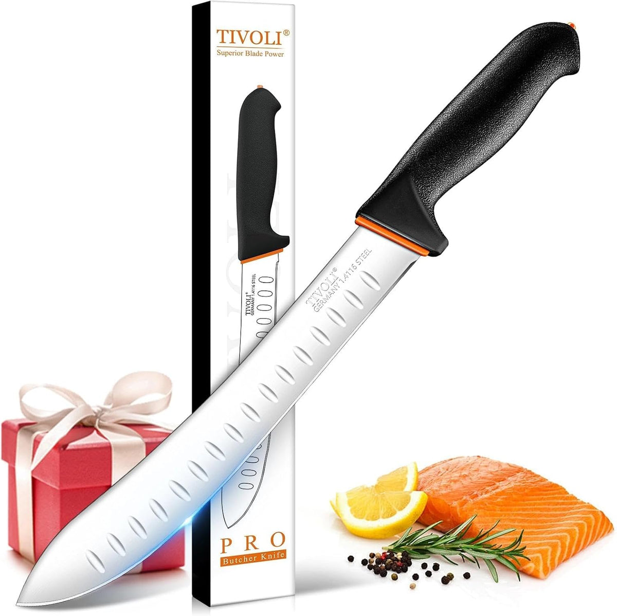 Slicing Knife 9.5 Inch - Brisket Knife with Non-Slip Softgrip | High Carbon Stainless Steel, Ergonomic Non-slip Rubber Handle, Gift Box, Anti-fouling, Easy to Clean