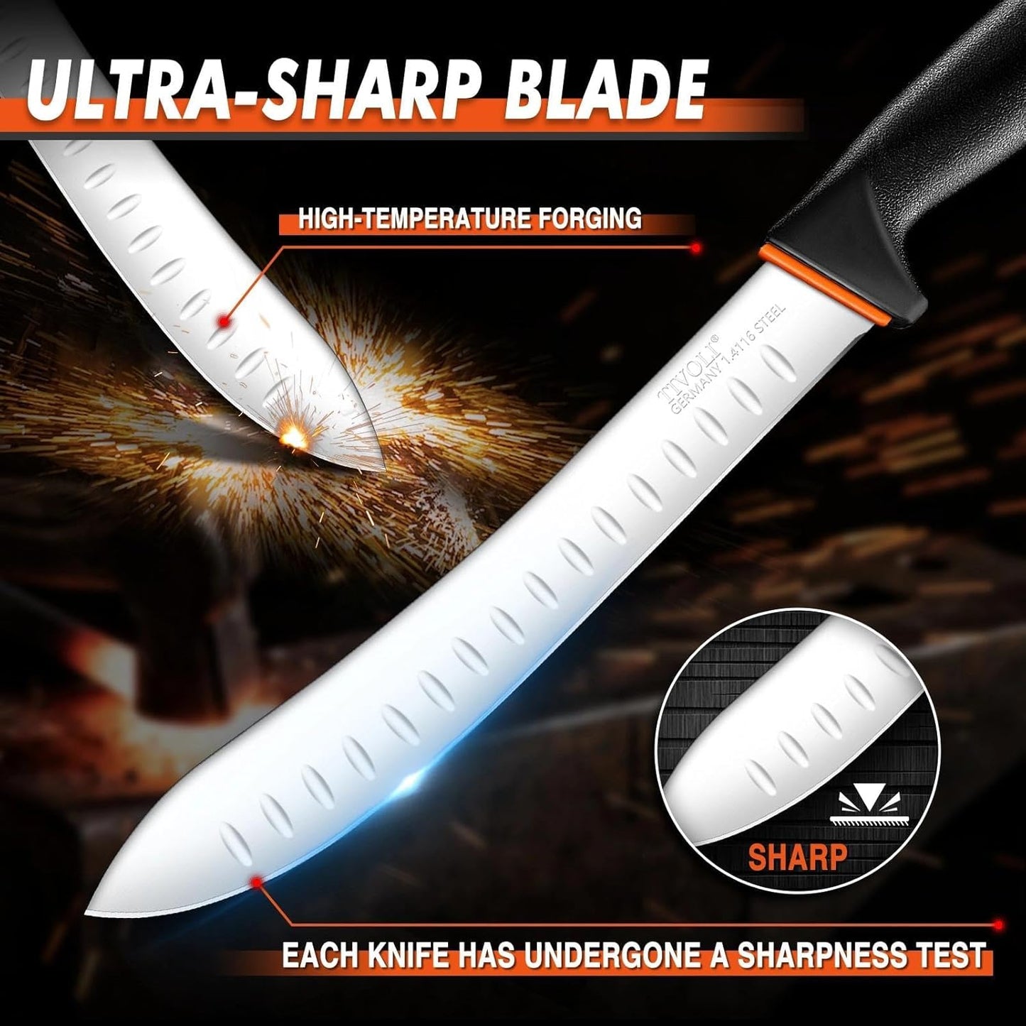 Slicing Knife 9.5 Inch - Brisket Knife with Non-Slip Softgrip | High Carbon Stainless Steel, Ergonomic Non-slip Rubber Handle, Gift Box, Anti-fouling, Easy to Clean