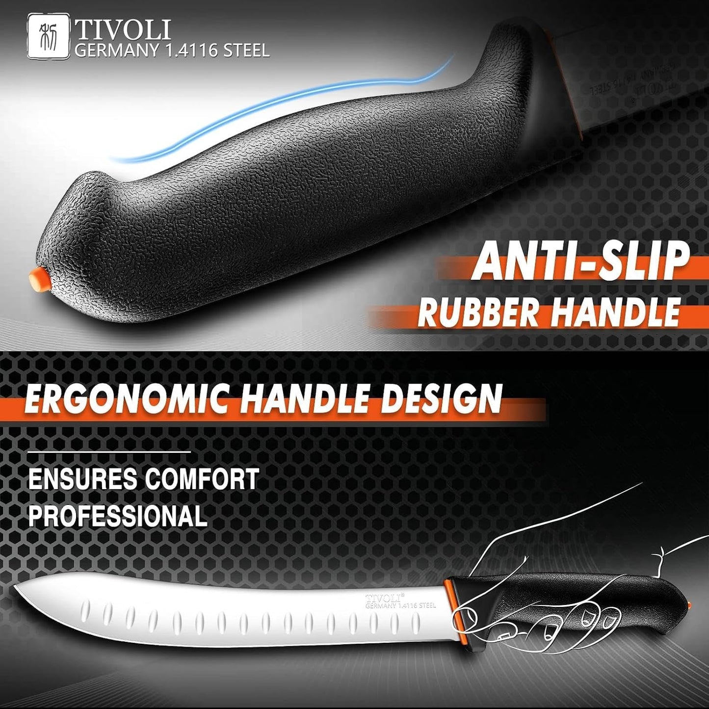 Slicing Knife 9.5 Inch - Brisket Knife with Non-Slip Softgrip | High Carbon Stainless Steel, Ergonomic Non-slip Rubber Handle, Gift Box, Anti-fouling, Easy to Clean