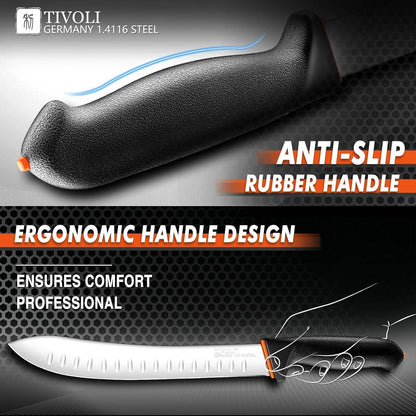 Slicing Knife 9.5 Inch - Brisket Knife with Non-Slip Softgrip | High Carbon Stainless Steel, Ergonomic Non-slip Rubber Handle, Gift Box, Anti-fouling, Easy to Clean