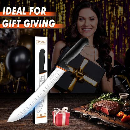 Slicing Knife 9.5 Inch - Brisket Knife with Non-Slip Softgrip | High Carbon Stainless Steel, Ergonomic Non-slip Rubber Handle, Gift Box, Anti-fouling, Easy to Clean