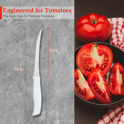 Tomato Knife 3rd Gen 2-Pack, Serrated Stainless Steel Blade, Ergonomic Handle, Precise Cuts for Tomatoes/Fruits/Veggies (White)