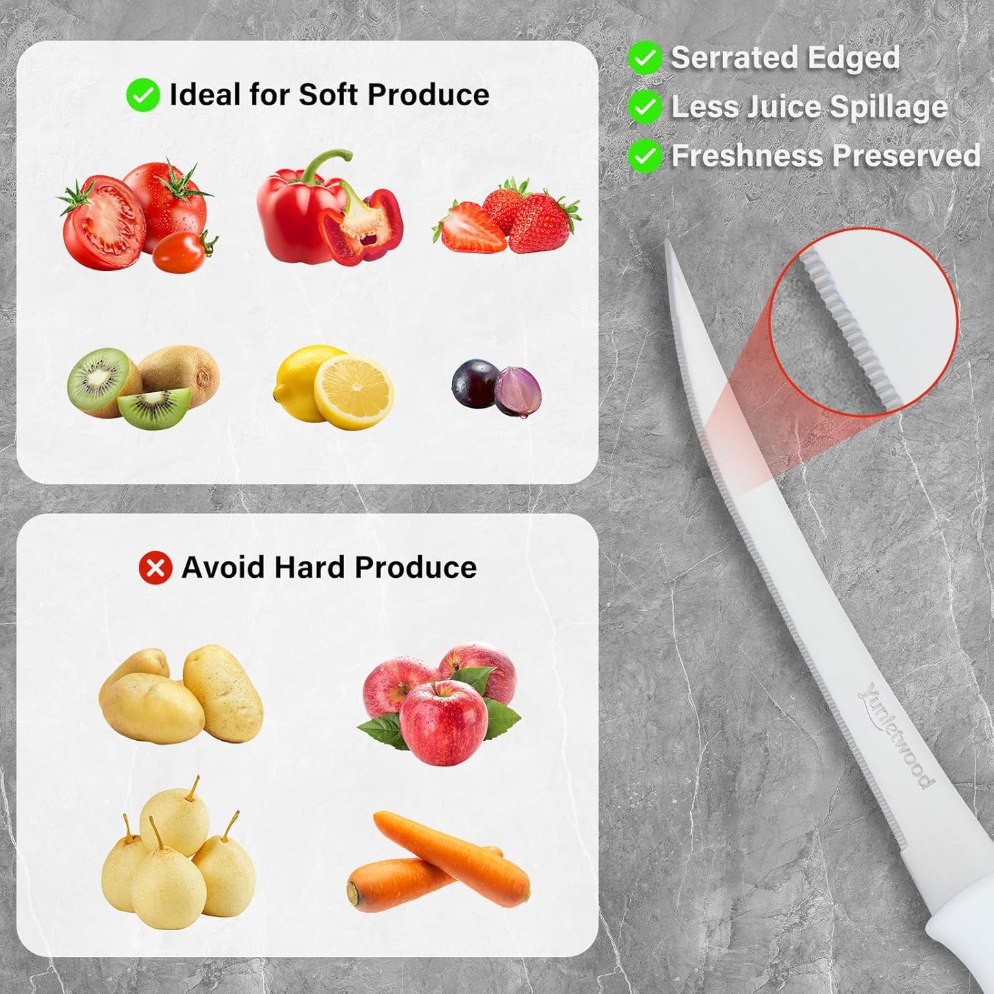 Tomato Knife 3rd Gen 2-Pack, Serrated Stainless Steel Blade, Ergonomic Handle, Precise Cuts for Tomatoes/Fruits/Veggies (White)