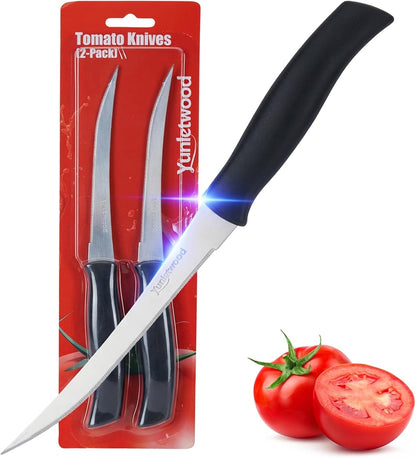 Tomato Knife 3rd Gen 2-Pack, Serrated Stainless Steel Blade, Ergonomic Handle, Precise Cuts for Tomatoes/Fruits/Veggies (White)