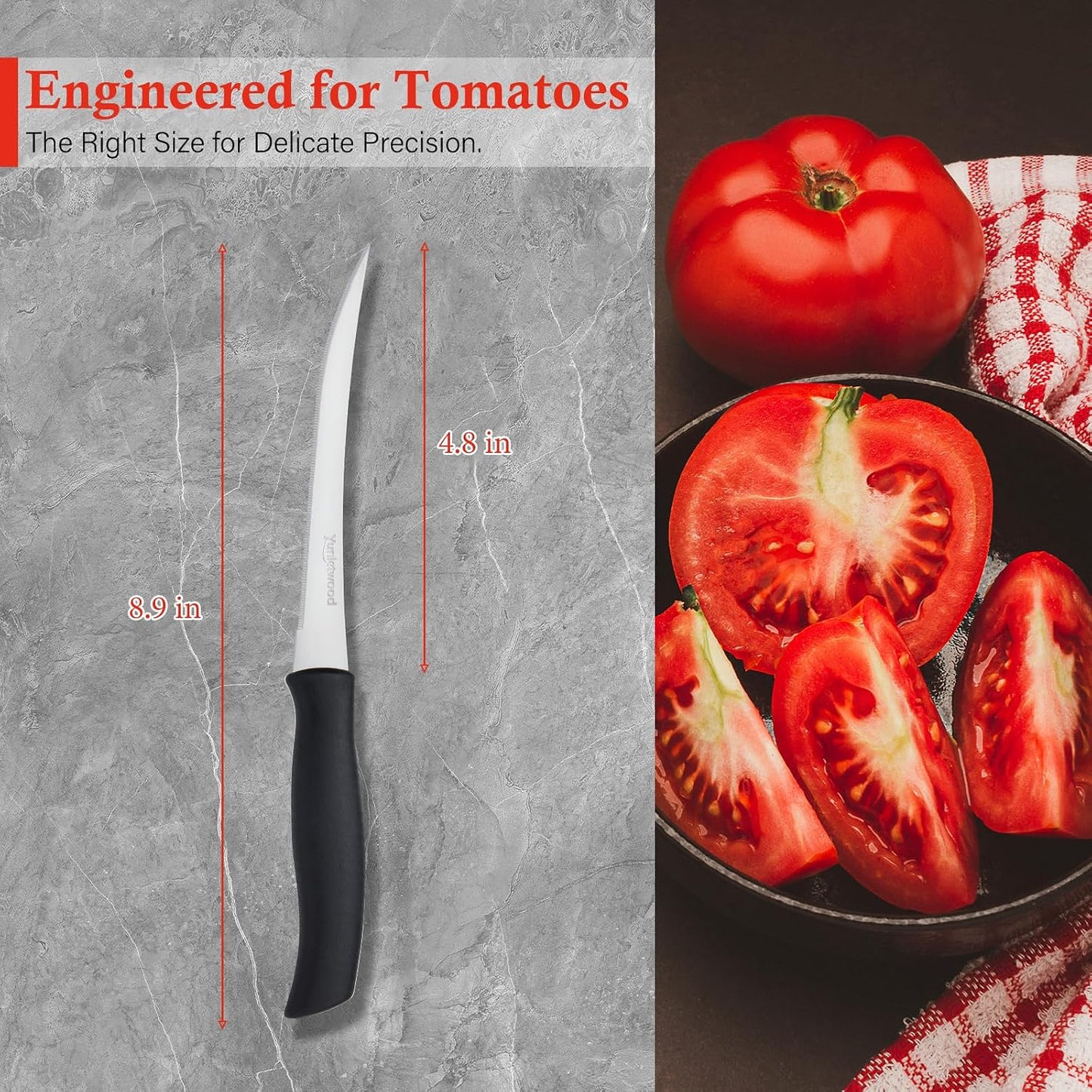 Tomato Knife 3rd Gen 2-Pack, Serrated Stainless Steel Blade, Ergonomic Handle, Precise Cuts for Tomatoes/Fruits/Veggies (White)