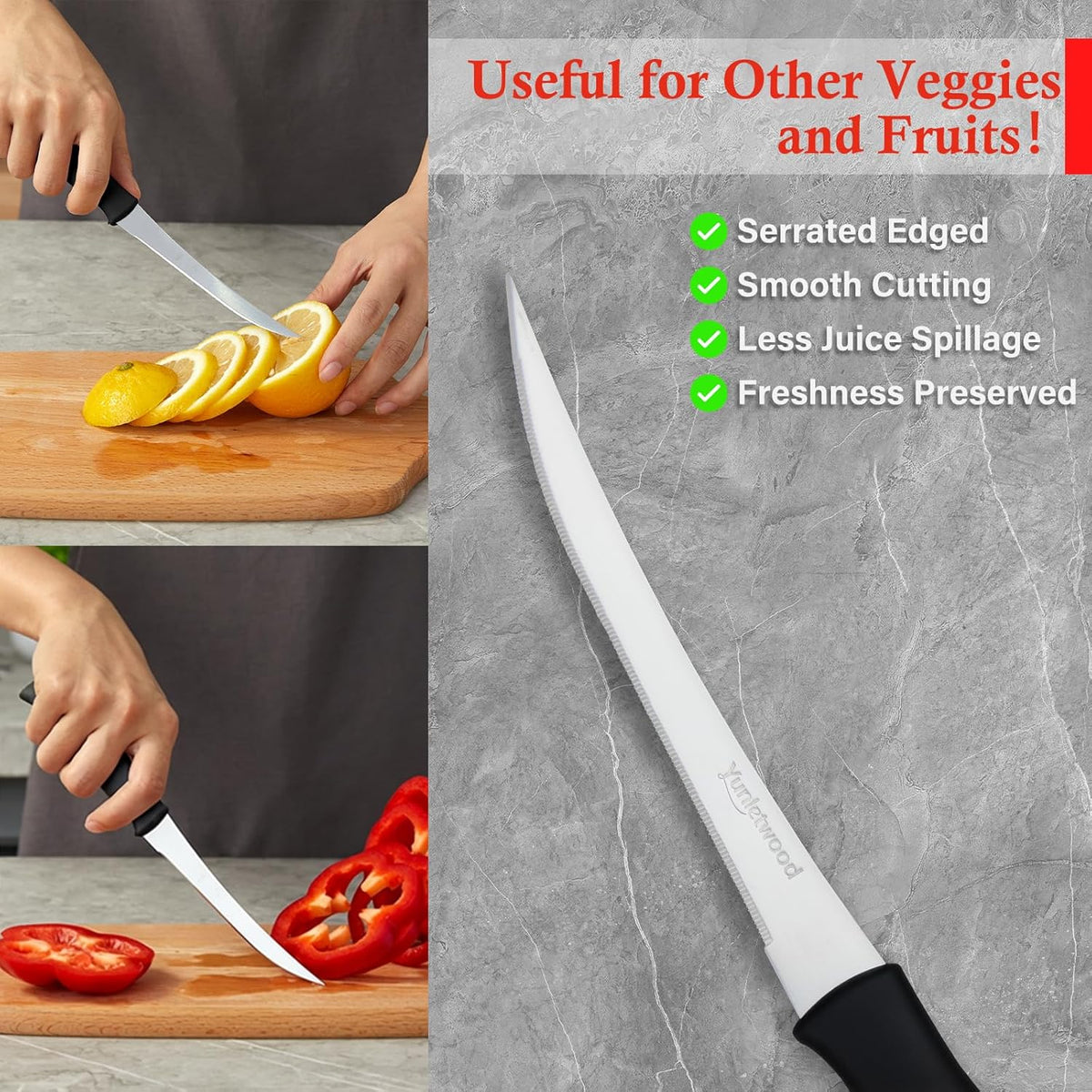 Tomato Knife 3rd Gen 2-Pack, Serrated Stainless Steel Blade, Ergonomic Handle, Precise Cuts for Tomatoes/Fruits/Veggies (White)