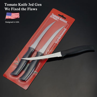 Tomato Knife 3rd Gen 2-Pack, Serrated Stainless Steel Blade, Ergonomic Handle, Precise Cuts for Tomatoes/Fruits/Veggies (White)