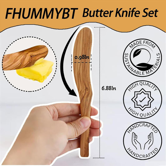 Olive Wood Butter Spreader,6.8 Inch Handmade Butter Knife Set of 3 | Olive wooden spreader for spreading butter, cheese, peanut butter on sandwiches, great for daily breakfast & camping meals.