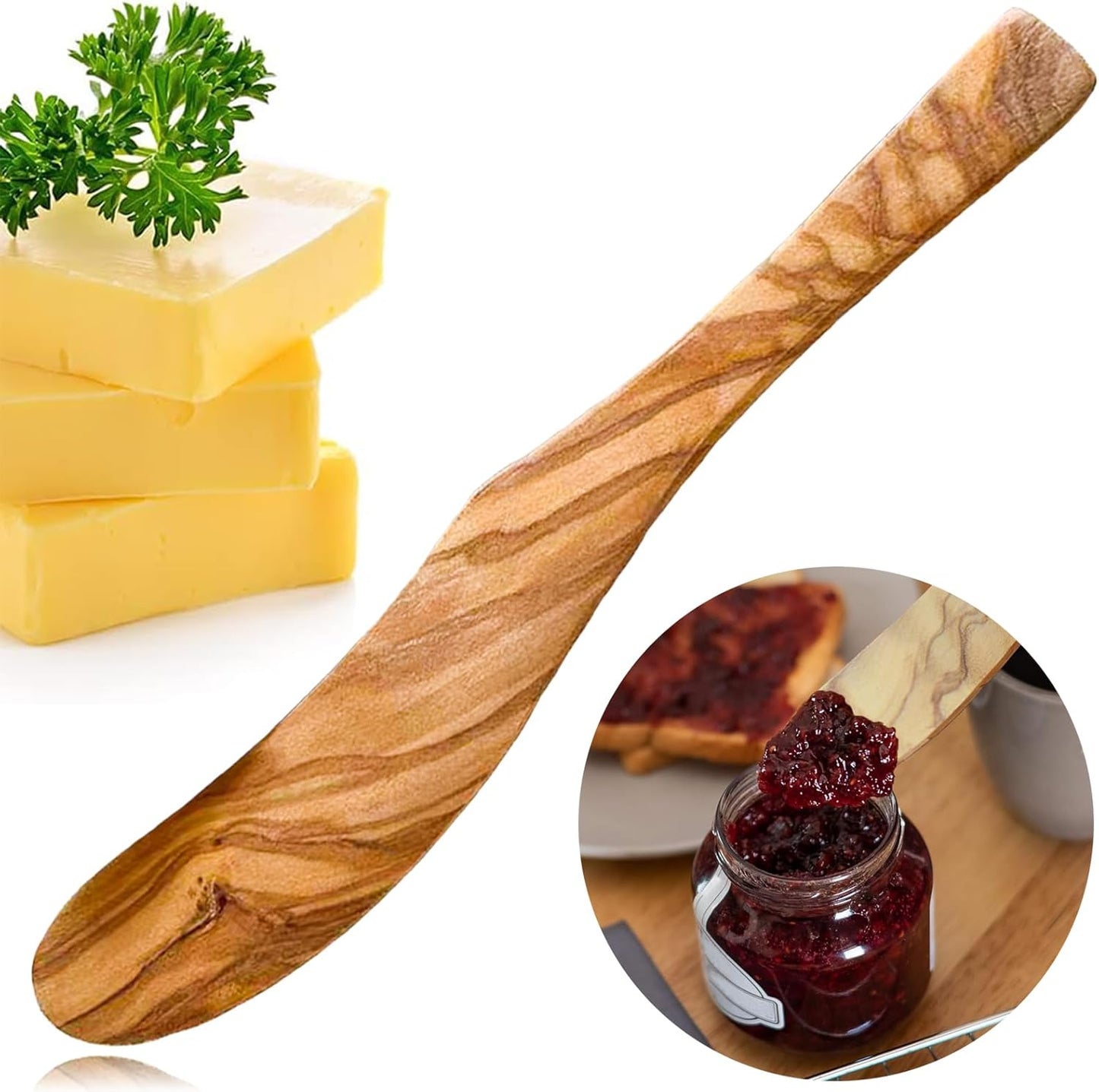 Olive Wood Butter Spreader,6.8 Inch Handmade Butter Knife Set of 3 | Olive wooden spreader for spreading butter, cheese, peanut butter on sandwiches, great for daily breakfast & camping meals.