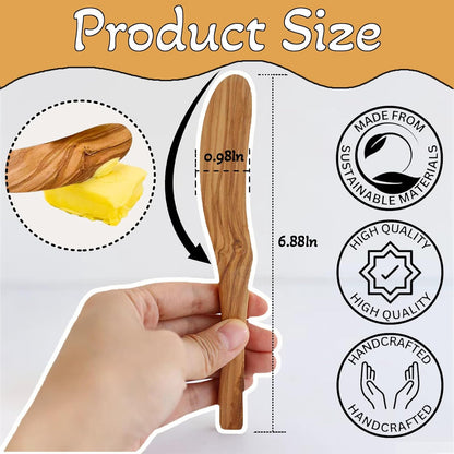 Olive Wood Butter Spreader,6.8 Inch Handmade Butter Knife Set of 3 | Olive wooden spreader for spreading butter, cheese, peanut butter on sandwiches, great for daily breakfast & camping meals.