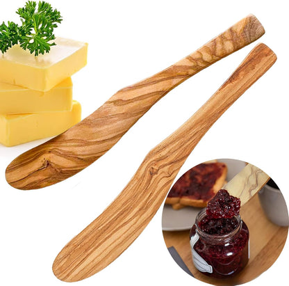 Olive Wood Butter Spreader,6.8 Inch Handmade Butter Knife Set of 3 | Olive wooden spreader for spreading butter, cheese, peanut butter on sandwiches, great for daily breakfast & camping meals.