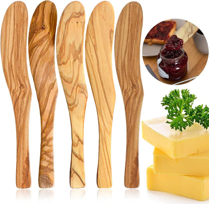 Olive Wood Butter Spreader,6.8 Inch Handmade Butter Knife Set of 3 | Olive wooden spreader for spreading butter, cheese, peanut butter on sandwiches, great for daily breakfast & camping meals.