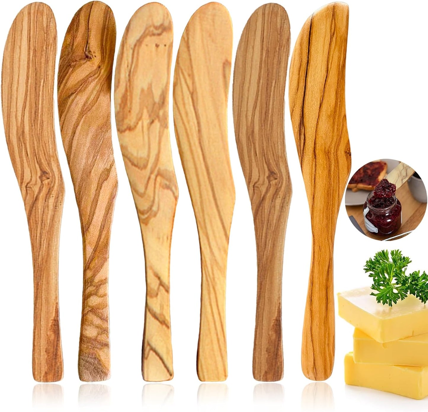 Olive Wood Butter Spreader,6.8 Inch Handmade Butter Knife Set of 3 | Olive wooden spreader for spreading butter, cheese, peanut butter on sandwiches, great for daily breakfast & camping meals.