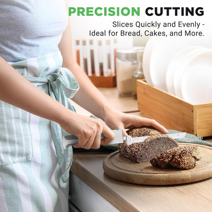 NutriChef Cordless Electric Knife | Easy to Use Constant ON/OFF Safety Function Button | Carve Turkey, Meats, Poultry, Bread, Cheese & More | Lightweight with Contoured Grip Handle | White & Grey