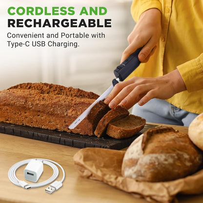 NutriChef Cordless Electric Knife | Easy to Use Constant ON/OFF Safety Function Button | Carve Turkey, Meats, Poultry, Bread, Cheese & More | Lightweight with Contoured Grip Handle | White & Grey