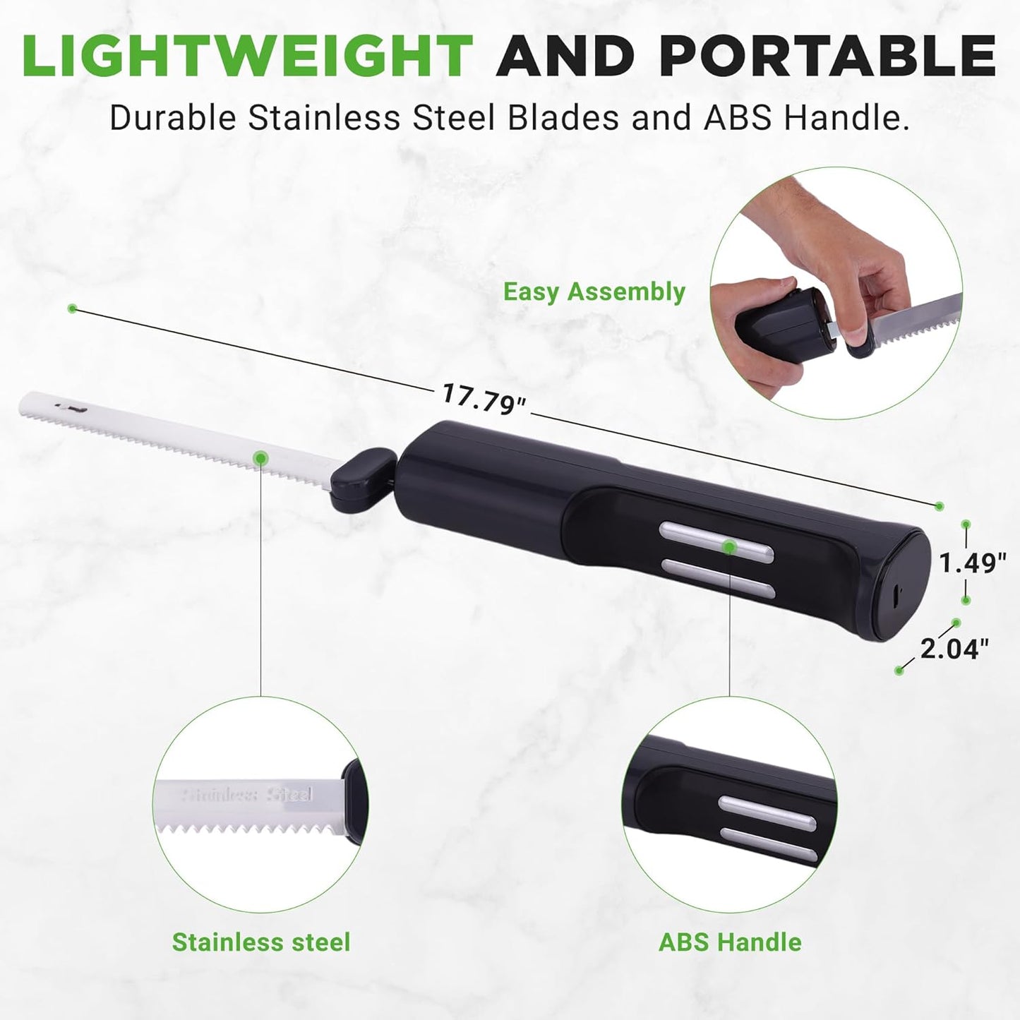 NutriChef Cordless Electric Knife | Easy to Use Constant ON/OFF Safety Function Button | Carve Turkey, Meats, Poultry, Bread, Cheese & More | Lightweight with Contoured Grip Handle | White & Grey