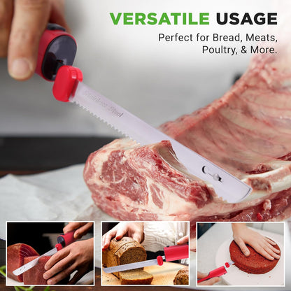NutriChef Cordless Electric Knife | Easy to Use Constant ON/OFF Safety Function Button | Carve Turkey, Meats, Poultry, Bread, Cheese & More | Lightweight with Contoured Grip Handle | White & Grey