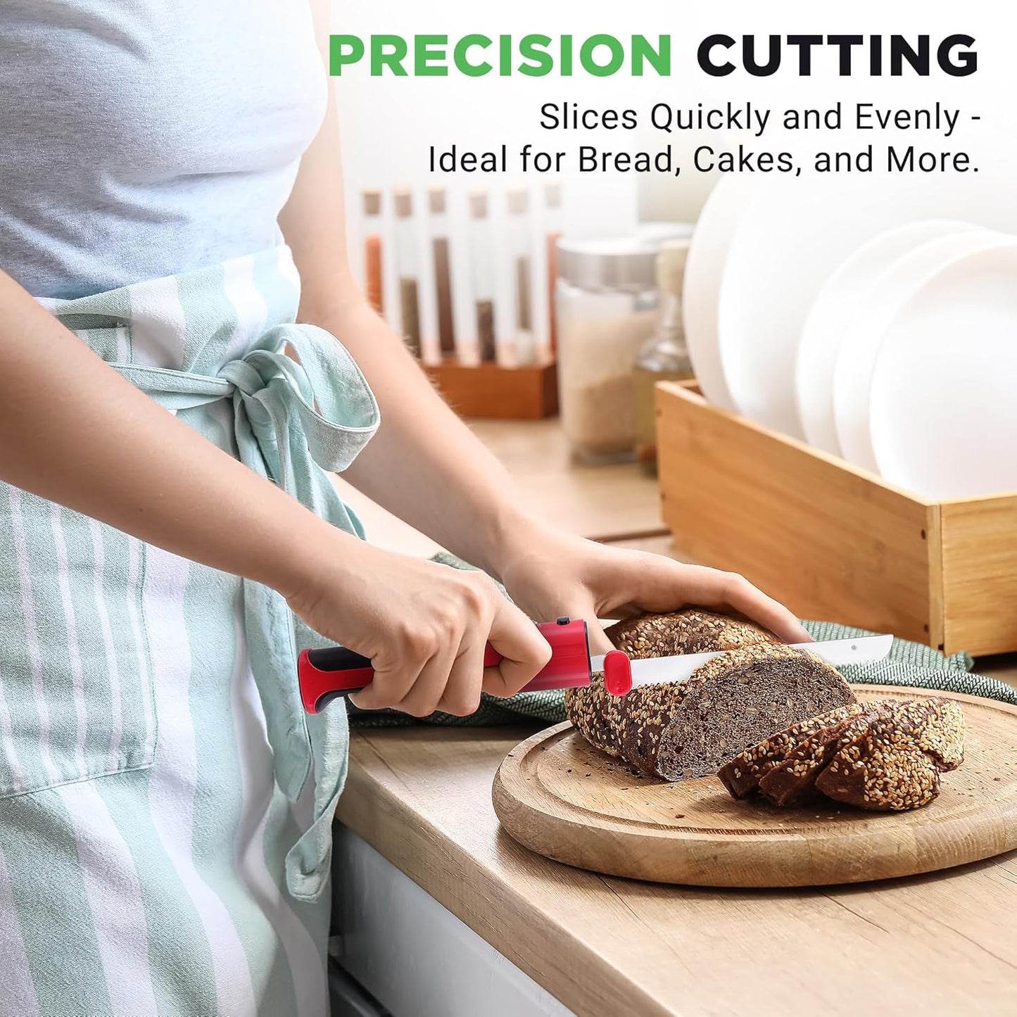 NutriChef Cordless Electric Knife | Easy to Use Constant ON/OFF Safety Function Button | Carve Turkey, Meats, Poultry, Bread, Cheese & More | Lightweight with Contoured Grip Handle | White & Grey