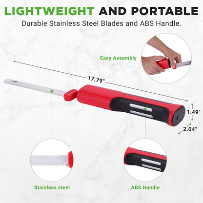 NutriChef Cordless Electric Knife | Easy to Use Constant ON/OFF Safety Function Button | Carve Turkey, Meats, Poultry, Bread, Cheese & More | Lightweight with Contoured Grip Handle | White & Grey