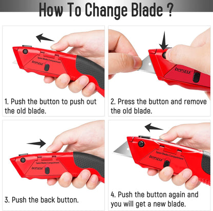 1 Pack Utility Knife Box Cutter Heavy Duty with 4 Pcs Sharp Blades | Box Cutter Retractable for Cutting Cartons, Cardboard, Boxes, Carpet, Razor Knife, Storage Space in Handle