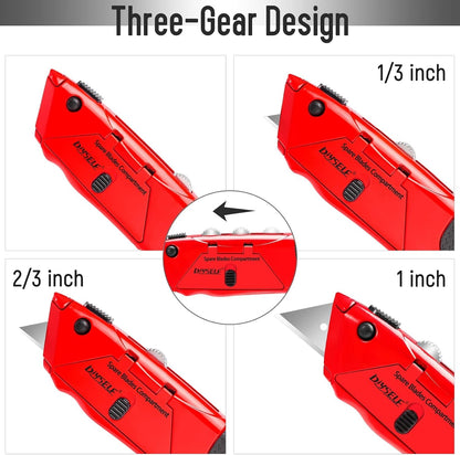 1 Pack Utility Knife Box Cutter Heavy Duty with 4 Pcs Sharp Blades | Box Cutter Retractable for Cutting Cartons, Cardboard, Boxes, Carpet, Razor Knife, Storage Space in Handle