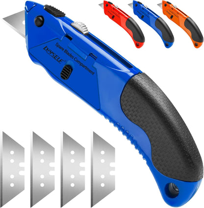 1 Pack Utility Knife Box Cutter Heavy Duty with 4 Pcs Sharp Blades | Box Cutter Retractable for Cutting Cartons, Cardboard, Boxes, Carpet, Razor Knife, Storage Space in Handle