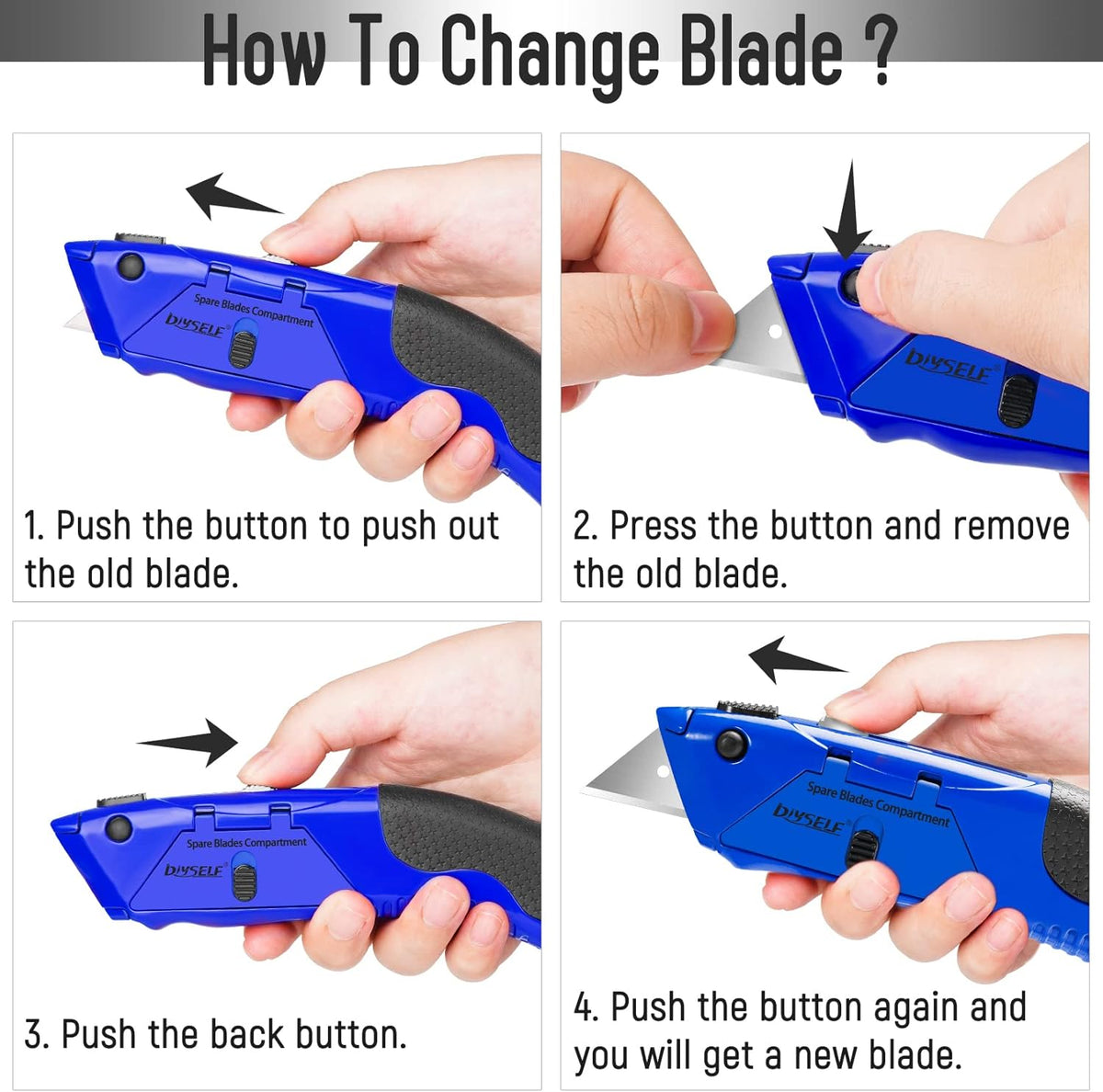1 Pack Utility Knife Box Cutter Heavy Duty with 4 Pcs Sharp Blades | Box Cutter Retractable for Cutting Cartons, Cardboard, Boxes, Carpet, Razor Knife, Storage Space in Handle