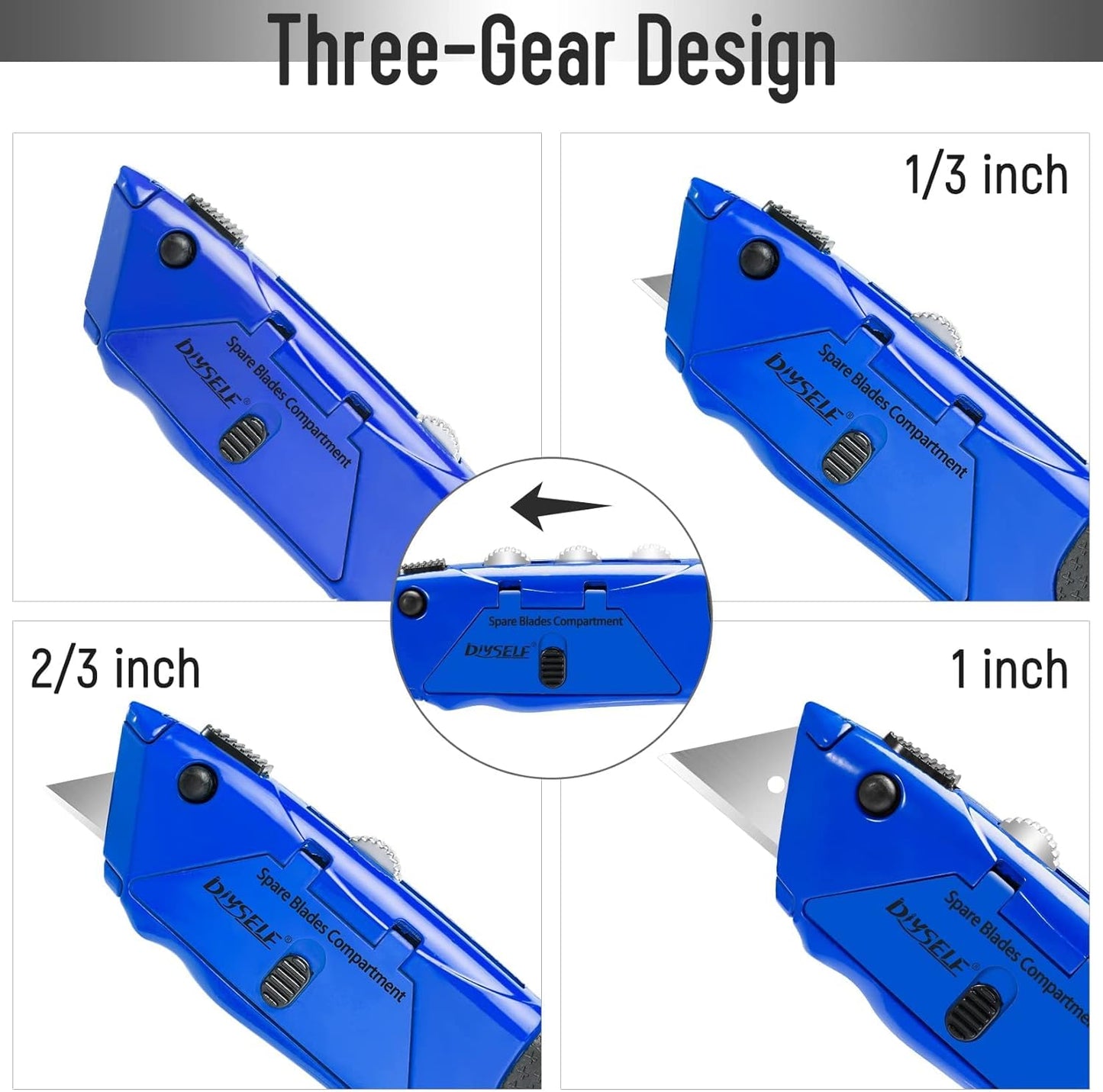 1 Pack Utility Knife Box Cutter Heavy Duty with 4 Pcs Sharp Blades | Box Cutter Retractable for Cutting Cartons, Cardboard, Boxes, Carpet, Razor Knife, Storage Space in Handle