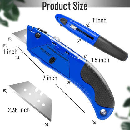 1 Pack Utility Knife Box Cutter Heavy Duty with 4 Pcs Sharp Blades | Box Cutter Retractable for Cutting Cartons, Cardboard, Boxes, Carpet, Razor Knife, Storage Space in Handle