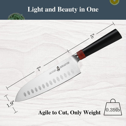 Santoku Knife Pro Asian Chef Knife 7 inch Kitchen Knife Non-stick Cooking Knife for Vegetables Fruits Meat, AUS-8 Stainless Steel with Ergonomic Handle Gift Box, Ring Lite Series