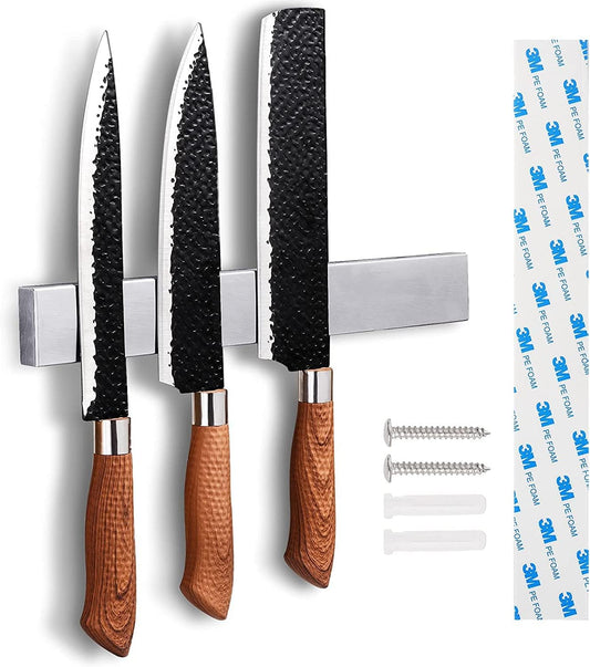 8 Inch Magnetic Knife Holder for Wall No Drill Stainless Steel | Magnet Knife Strip with 3M Type Knife Bar Rack for Kitchen Utensil Tool Storage Art Supply Essentials