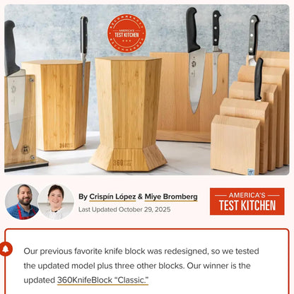The 360KB ™ (Walnut) magnetic rotating knife block - handmade in Washington - shortest member of the 360 Knife Block ® family