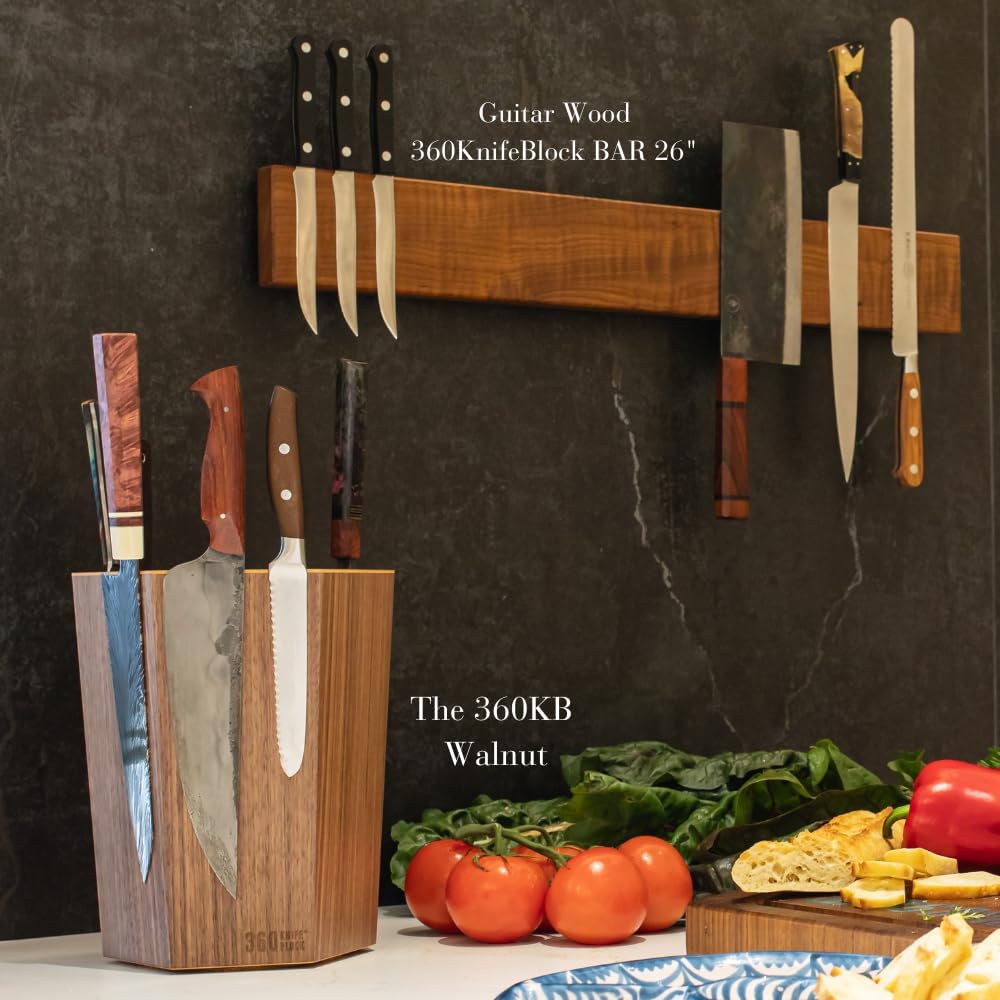The 360KB ™ (Walnut) magnetic rotating knife block - handmade in Washington - shortest member of the 360 Knife Block ® family