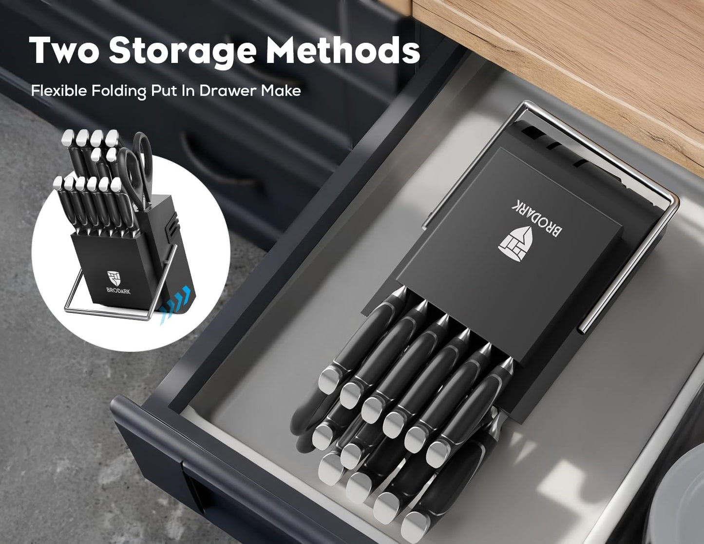 Kitchen Knife Set with Block and Sharpener, 15 Pcs Sharp Knives Set for Kitchen, Christmas, Stainless Steel Full Tang Knife Block Set, Ergonomic Handle Professional Chef Kitchen Knives Sets