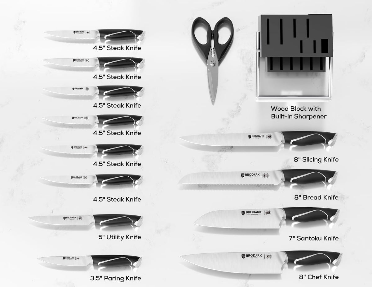 Kitchen Knife Set with Block and Sharpener, 15 Pcs Sharp Knives Set for Kitchen, Christmas, Stainless Steel Full Tang Knife Block Set, Ergonomic Handle Professional Chef Kitchen Knives Sets