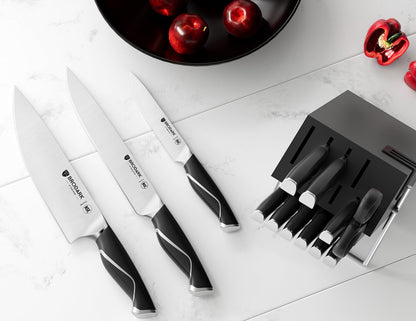 Kitchen Knife Set with Block and Sharpener, 15 Pcs Sharp Knives Set for Kitchen, Christmas, Stainless Steel Full Tang Knife Block Set, Ergonomic Handle Professional Chef Kitchen Knives Sets