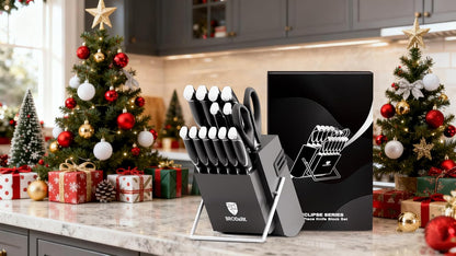 Kitchen Knife Set with Block and Sharpener, 15 Pcs Sharp Knives Set for Kitchen, Christmas, Stainless Steel Full Tang Knife Block Set, Ergonomic Handle Professional Chef Kitchen Knives Sets
