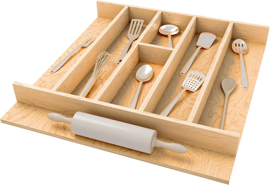 Natural Maple Right Size Utensil Insert Home Storage Kitchen Organizer 7 Compartment Drawer Accessory, 19-1/4" x 19-1/2", 4WUT-24SH-1