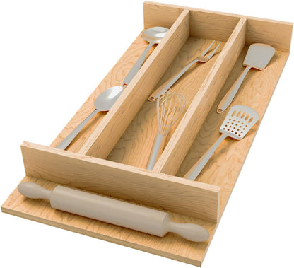 Natural Maple Right Size Utensil Insert Home Storage Kitchen Organizer 7 Compartment Drawer Accessory, 19-1/4" x 19-1/2", 4WUT-24SH-1