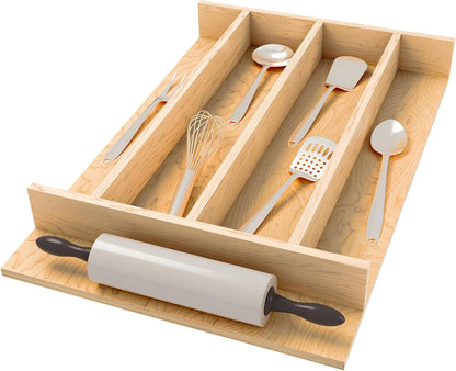 Natural Maple Right Size Utensil Insert Home Storage Kitchen Organizer 7 Compartment Drawer Accessory, 19-1/4" x 19-1/2", 4WUT-24SH-1
